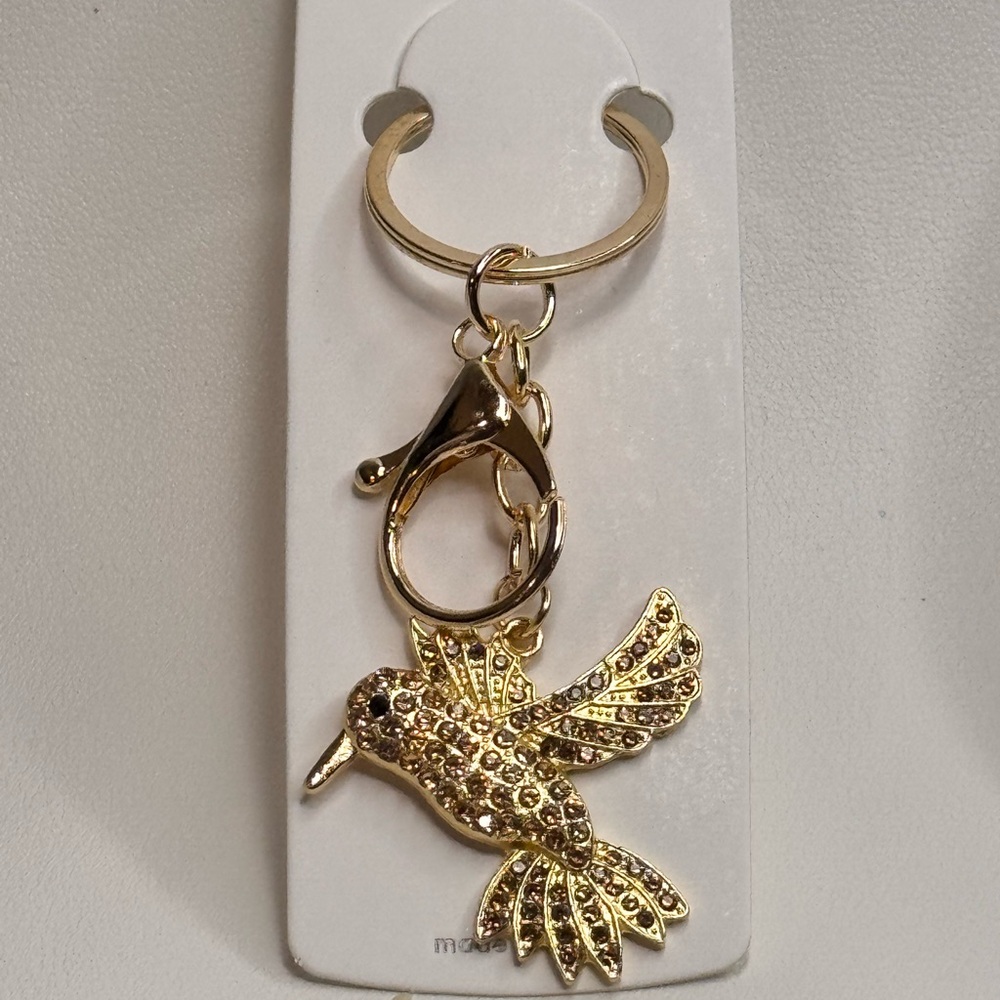 Mint Sparkling Bird Keychain with Champagne Crystals and Gold Accents BAG CHARM